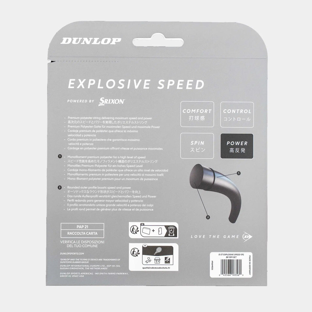 Tennis Saite EXPLOSIVE SPEED 17G schwarz 12M SET 1,25