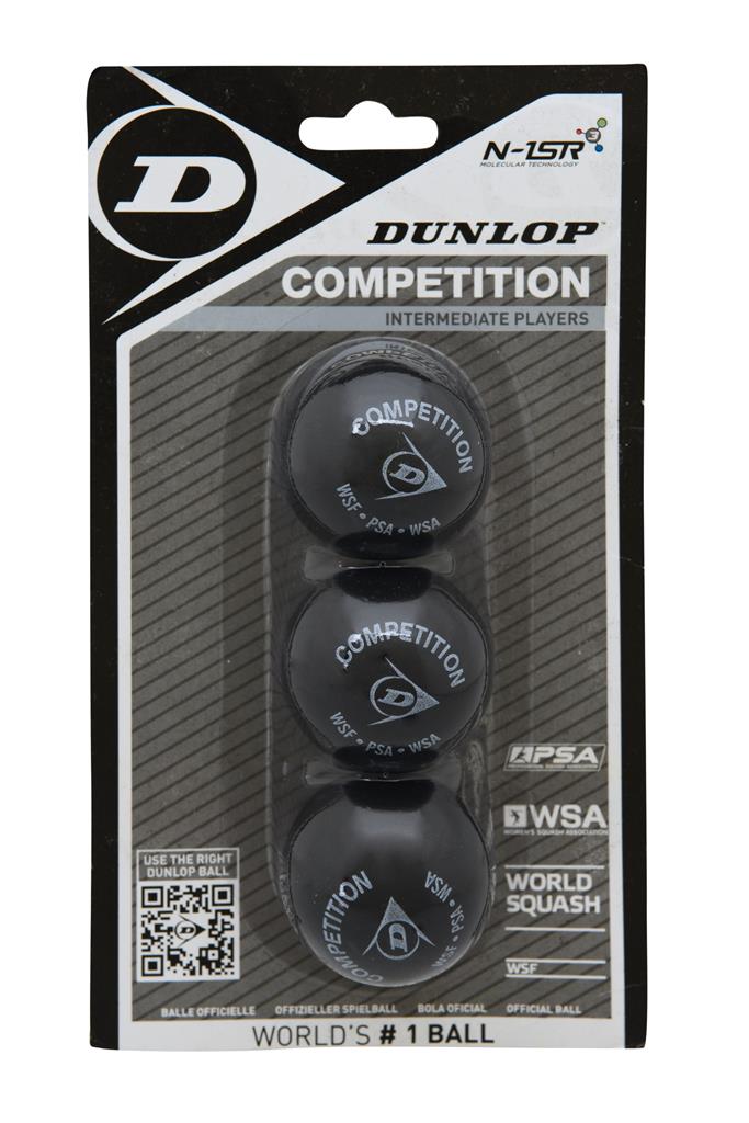 Dunlop Squashbälle Squash Bälle COMPETITION 3-BALL (1 Punkt) - langsam