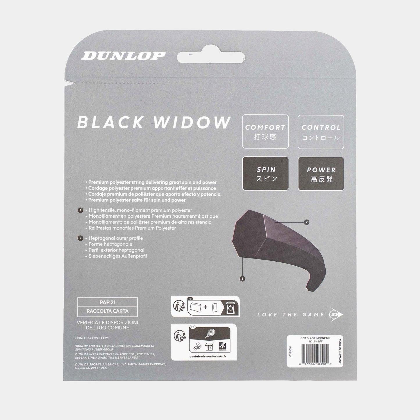 Dunlop Tennis Saite BLACK WIDOW 17G SET 1PC 1,26