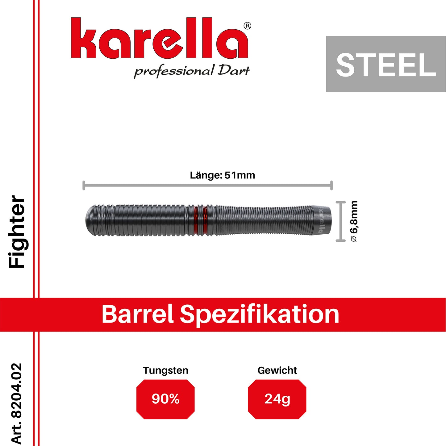 Steeldart Karella Fighter, schwarz, 90% Tungsten, 24g Dartpfeile