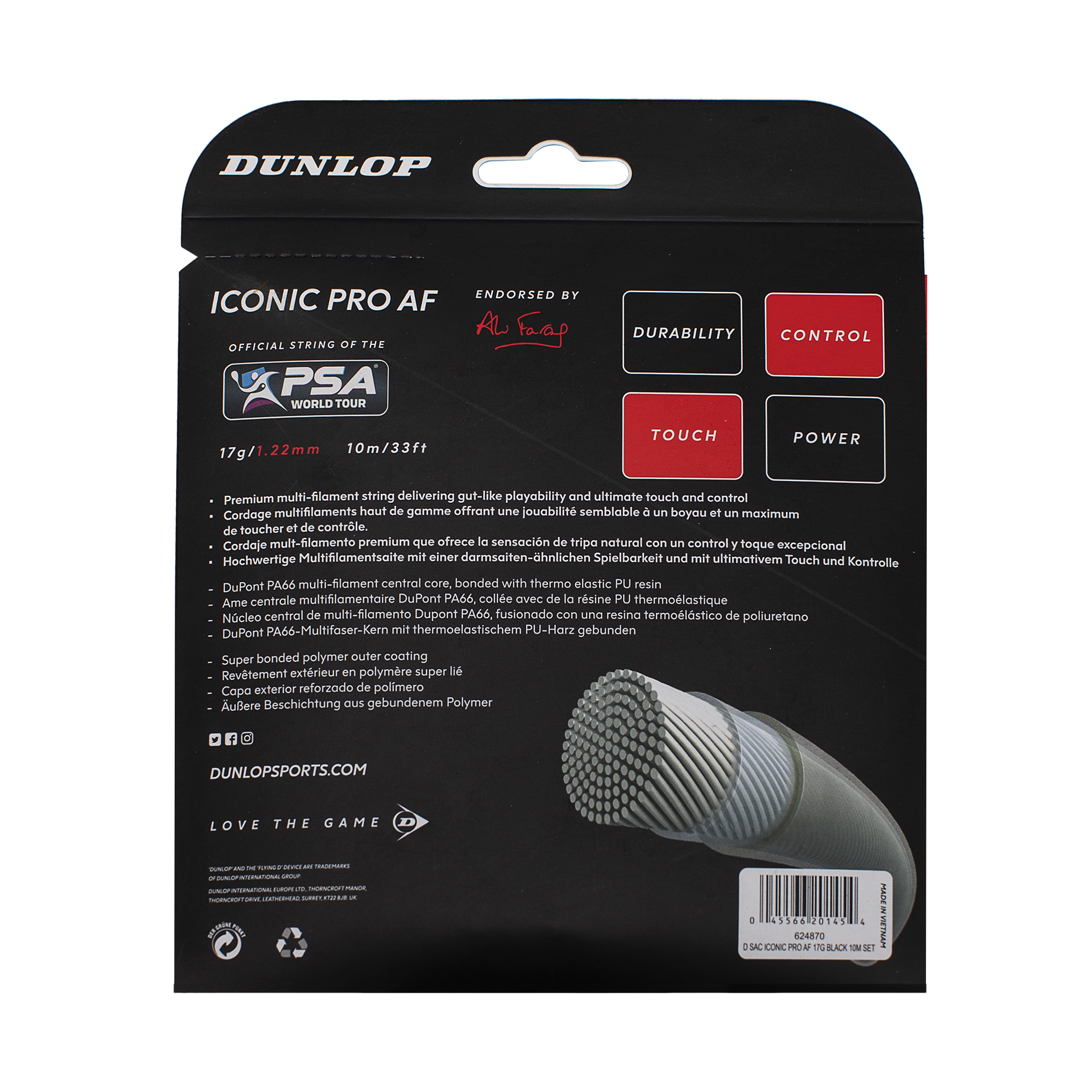 Squash Saite ICONIC PRO AF 10M SET 17g/1,22mm schwarz