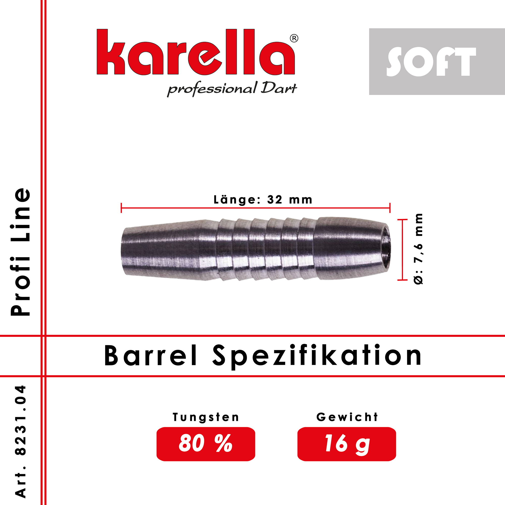 Softbarrel Karella Profi Line 80% Tungsten PLS-04 16 g Barrel Darts