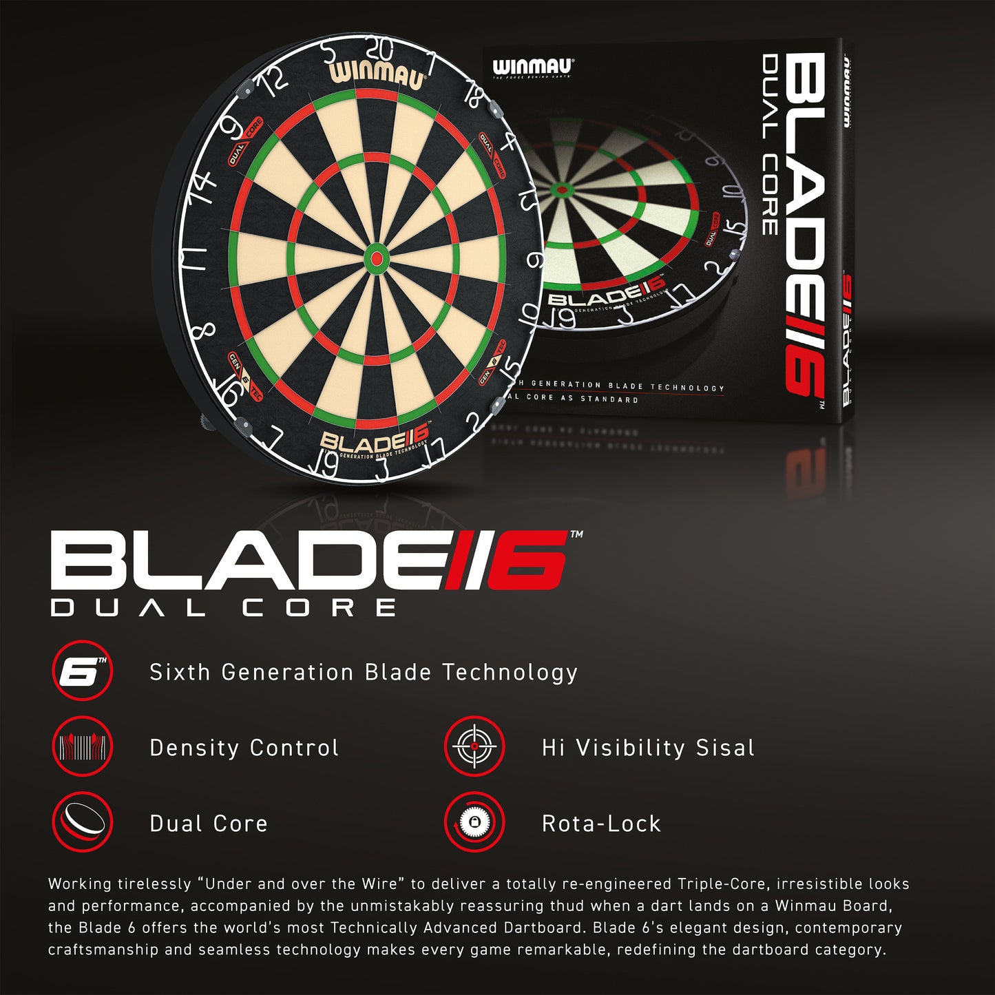Cible de fléchettes Winmau Blade 6 Dual Core Steeldart