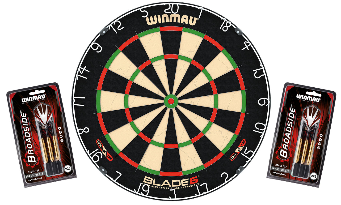 Dartboard Winmau Set, Blade 6 + 2 Sets Broadside Steel Darts