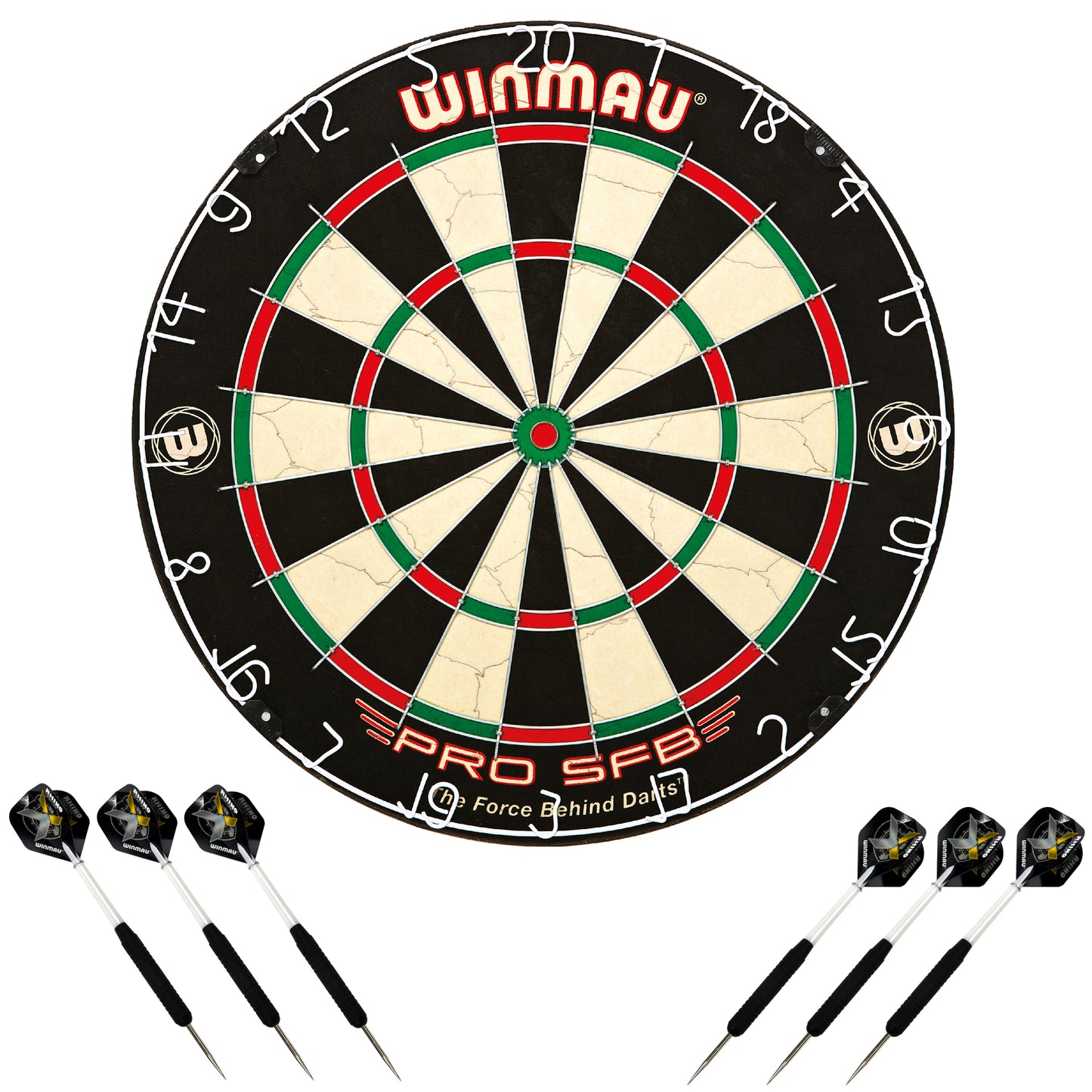 Winmau Dartboard PRO-SFB en set, comprenant 2 jeux de fléchettes en acier Winmau