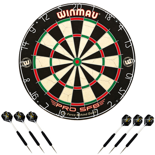 Winmau Dartboard PRO-SFB en set, comprenant 2 jeux de fléchettes en acier Winmau