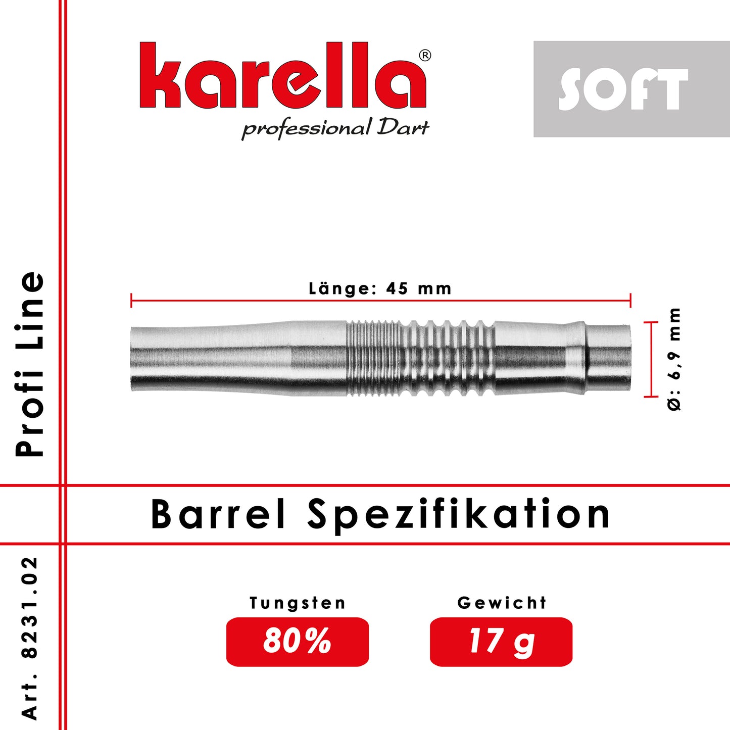 Fléchettes Softbarrel Karella Profi Line 80% Tungsten PLS-02 17 g