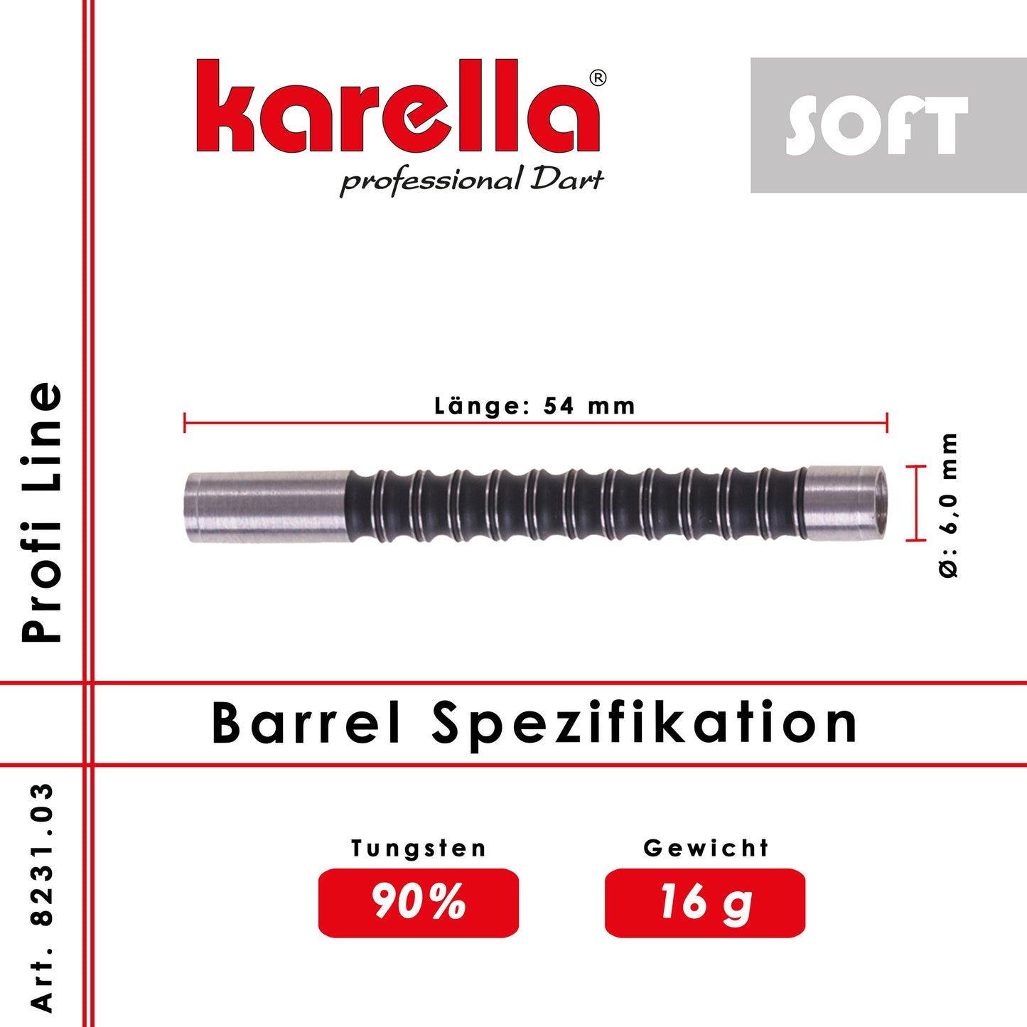 Fléchettes Softbarrel Karella Profi Line 90% Tungsten PLS-03 16 g