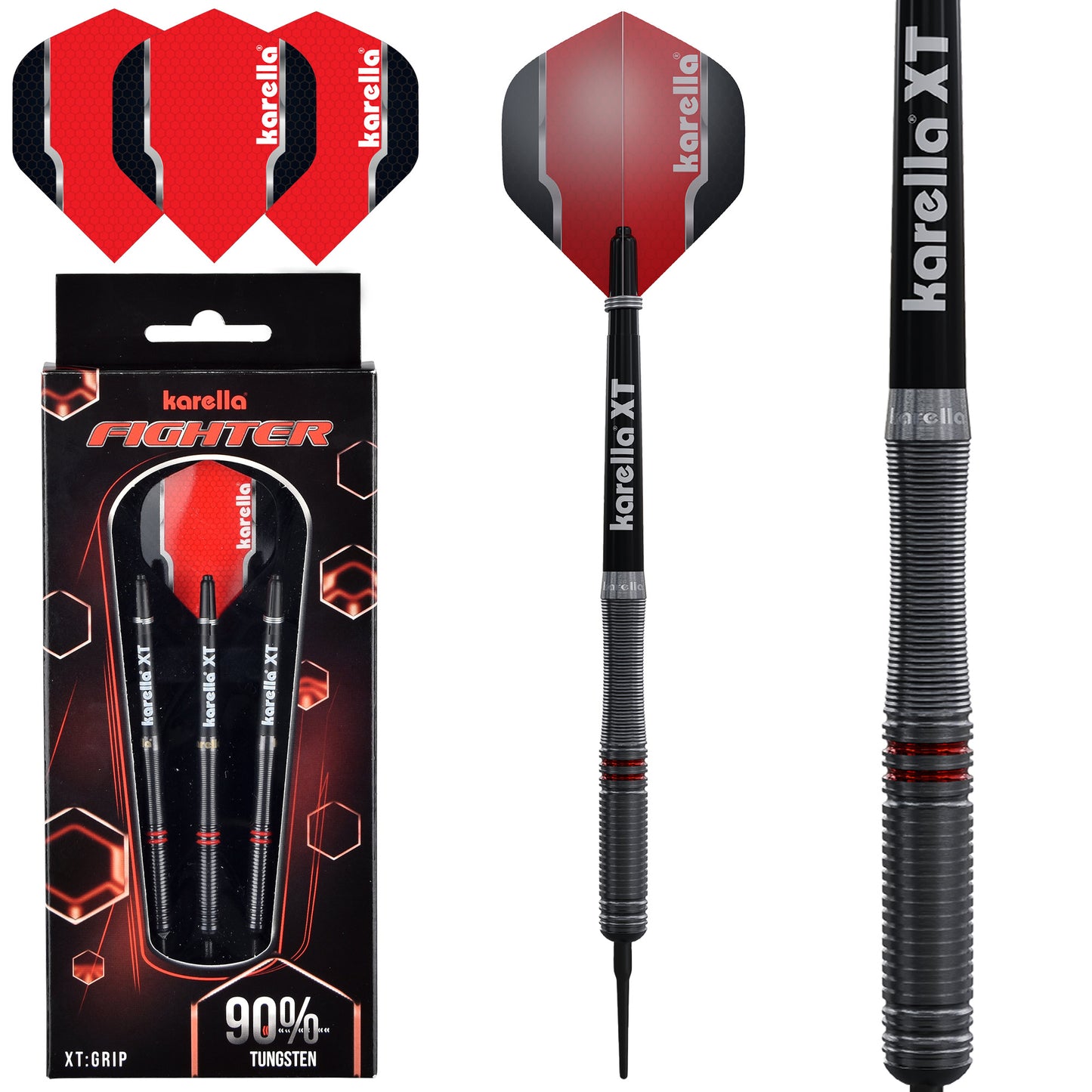Fléchettes Softdart Karella Fighter, noires, 90 % tungstène, 20g