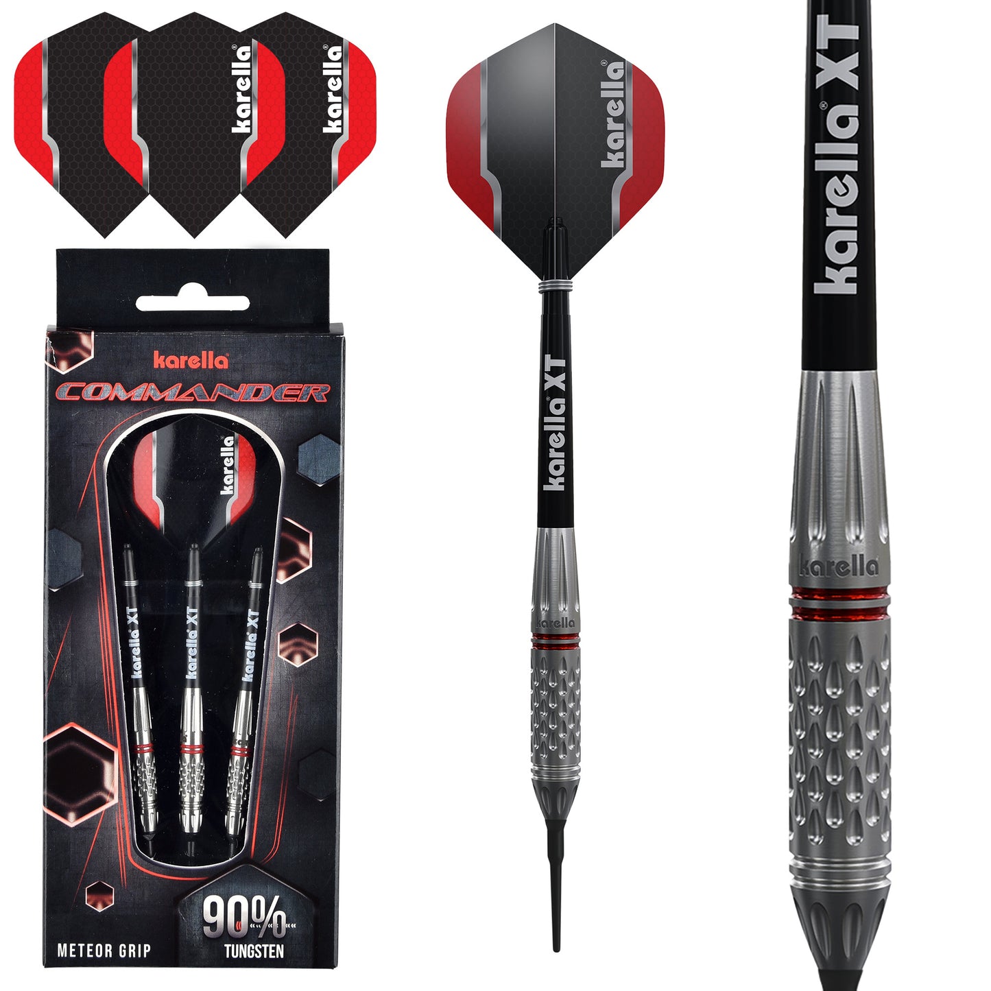 Fléchettes Soft-Tip Karella Commander, argent, 90 % tungstène, 19g