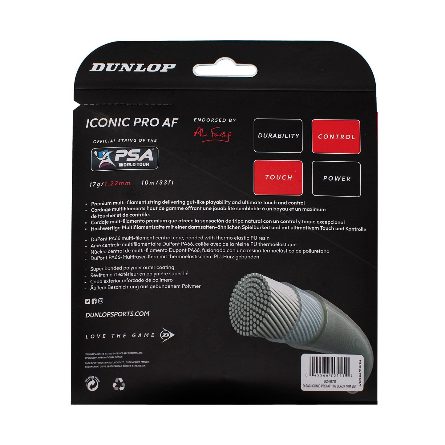 Squash Saite ICONIC PRO AF 10M SET 17g/1,22mm schwarz