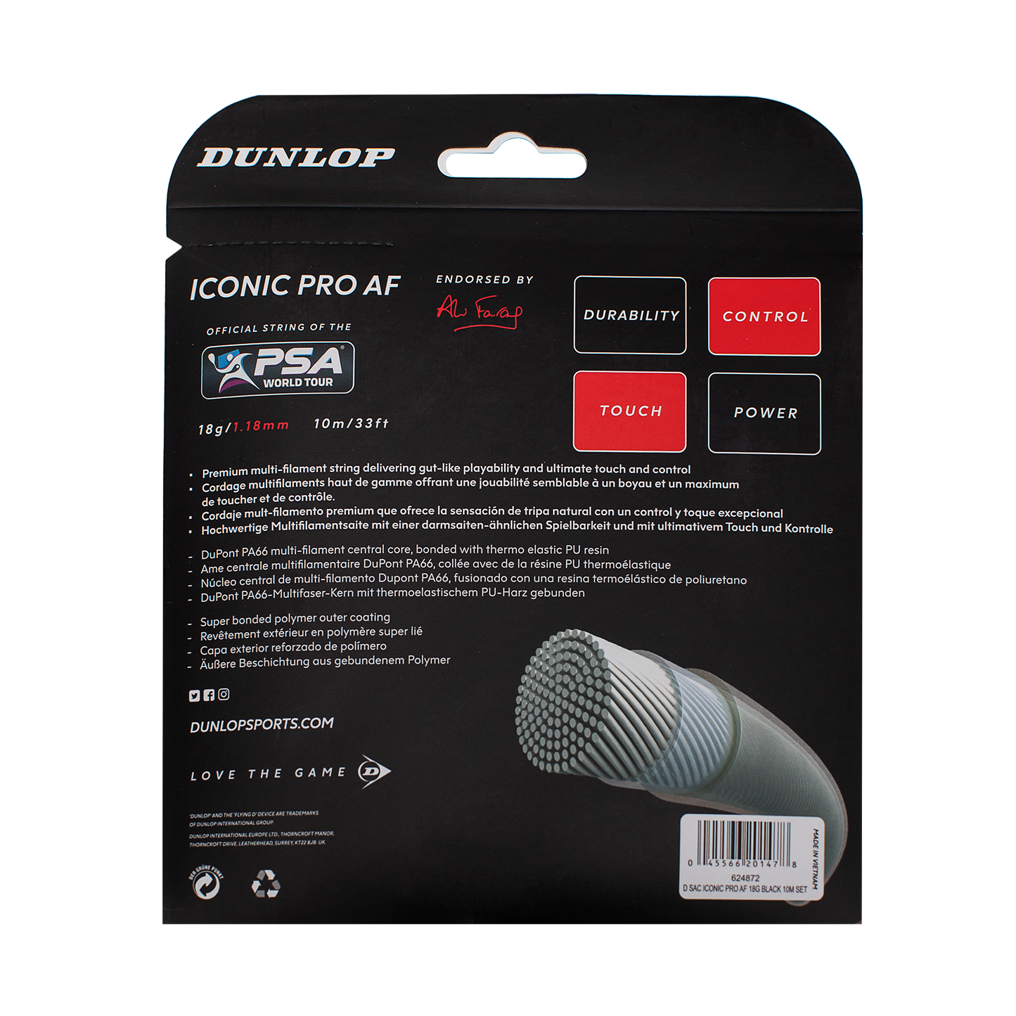 Squash String ICONIC PRO AF 10M SET 18g/1.18mm Natural