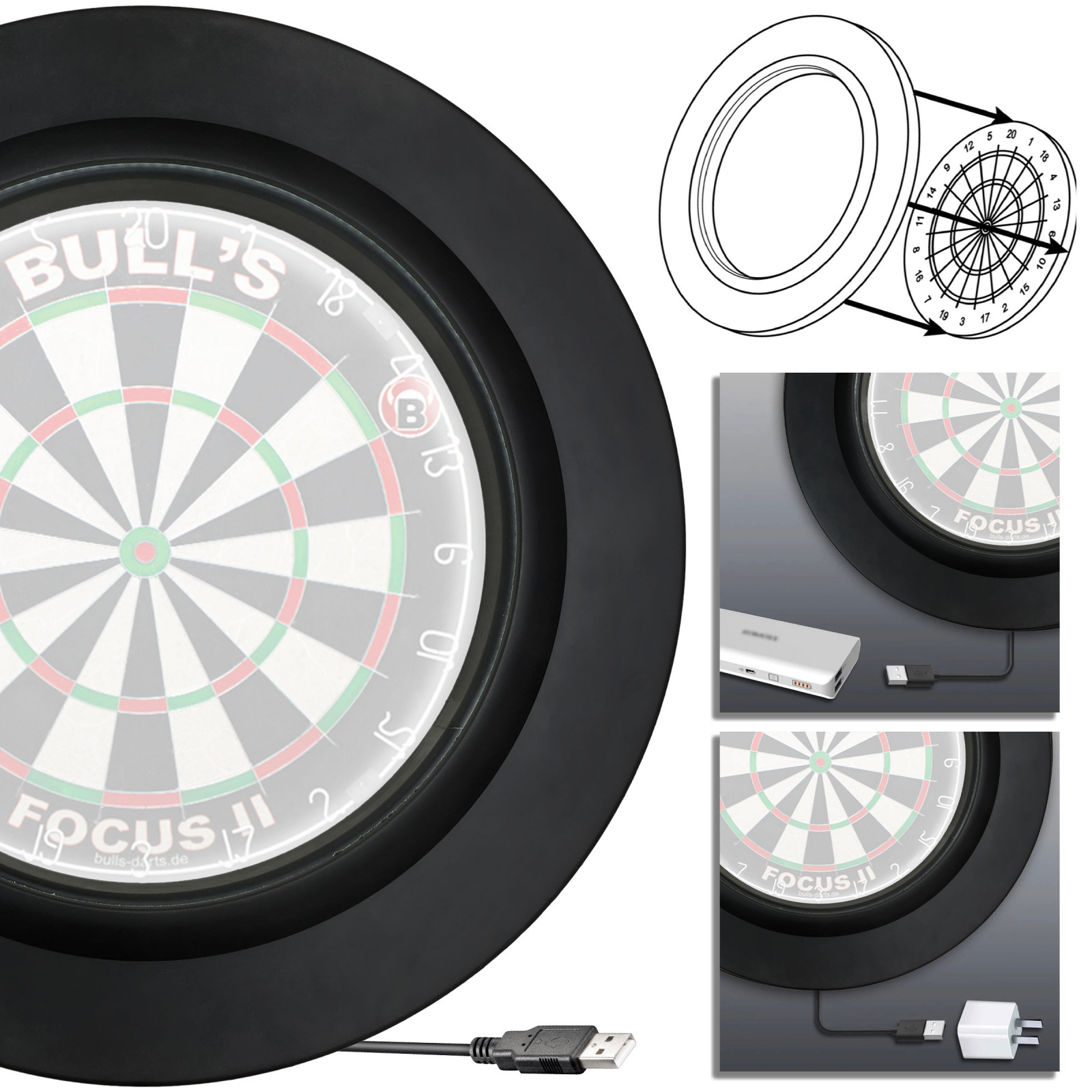 Lightning LED PU Dartboard Surround Dartscheiben-Umrandung schwarz