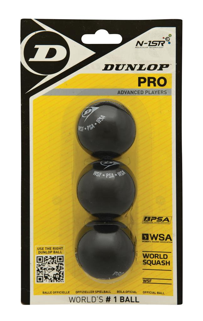 Dunlop Squashbälle Squash Bälle PRO 3-BALL schwarz (2 Punkte) sehr langsam