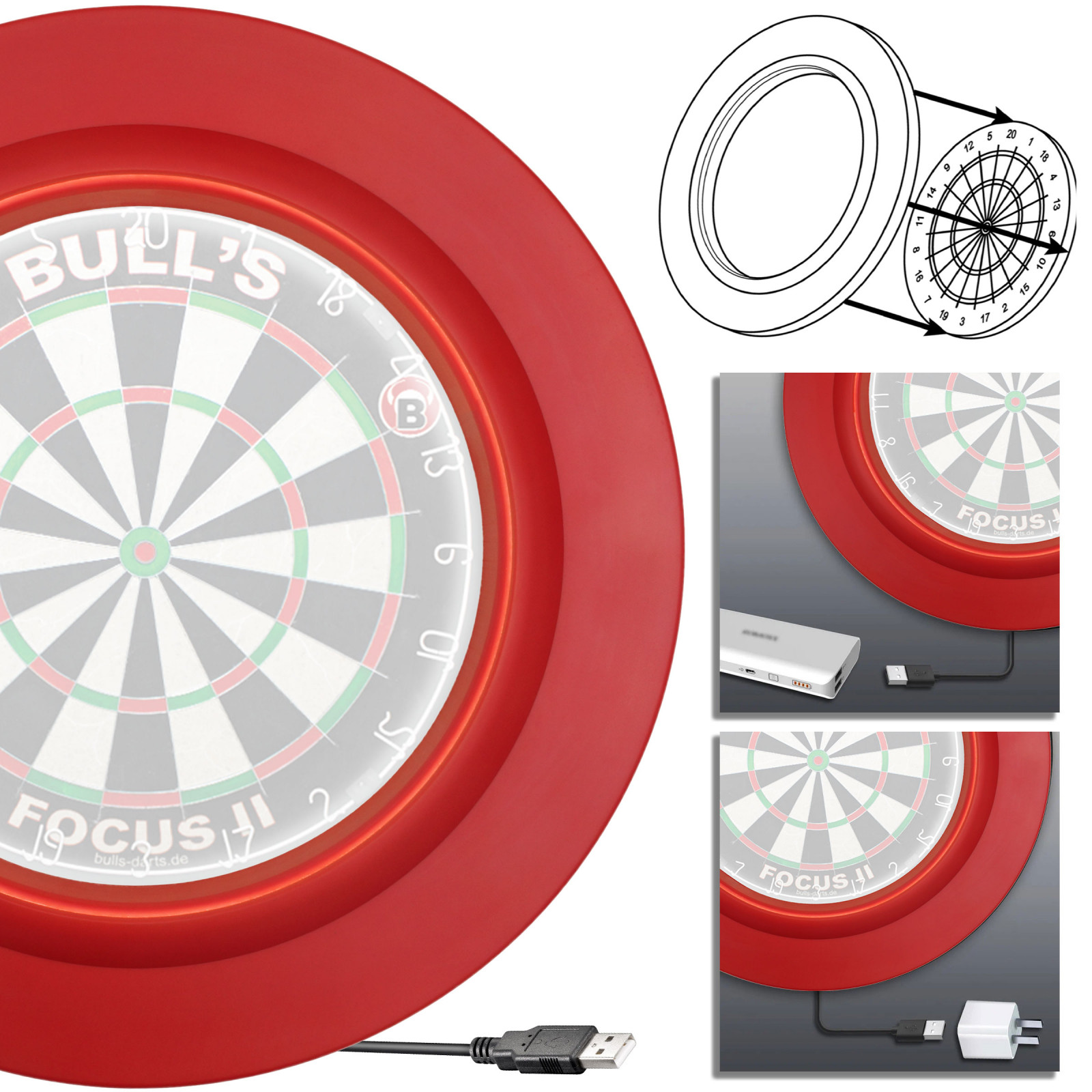 Lightning LED PU Dartbard Surround Dartscheiben-Umrandung rot
