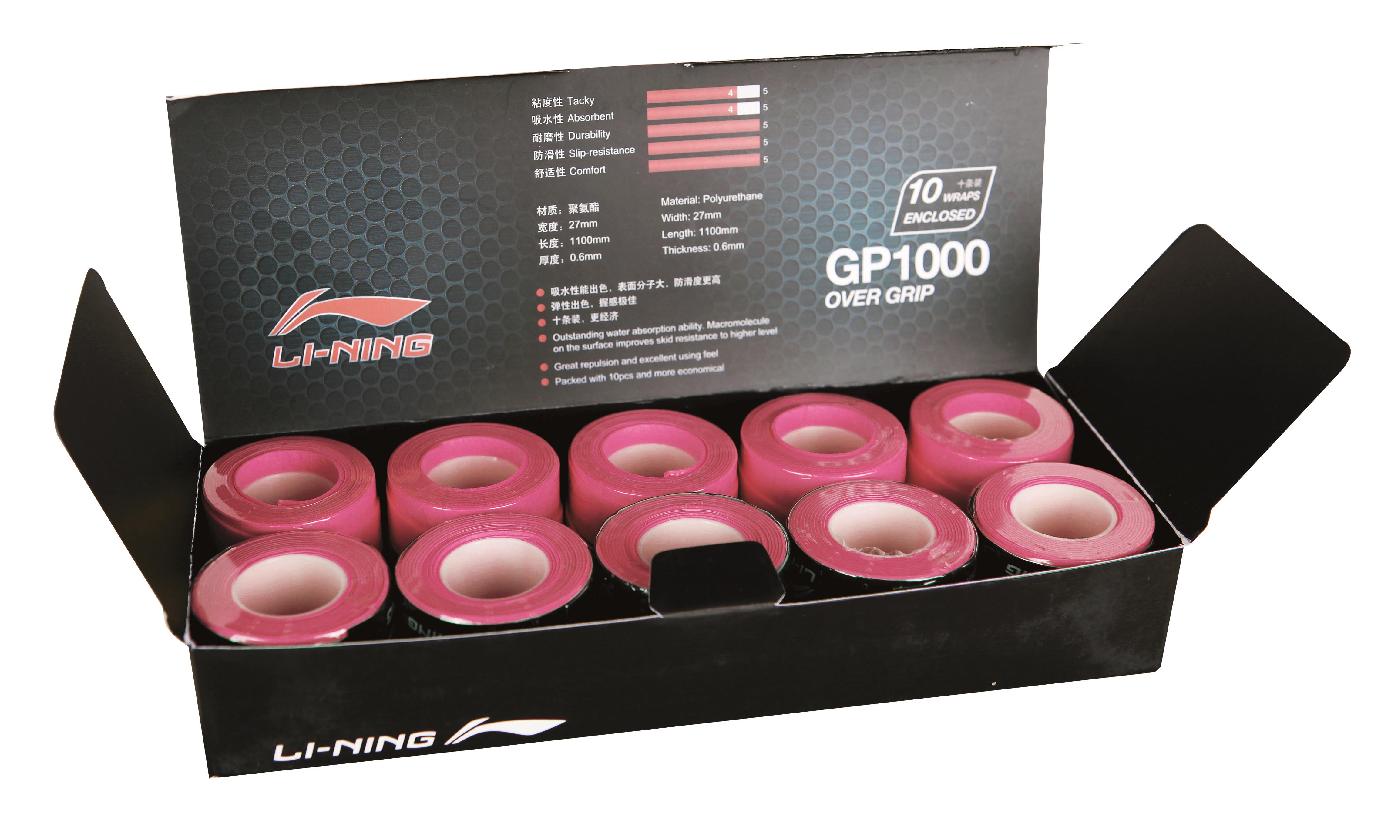 Li-Ning Overgrip "Glue" 10er Box verschiedene Farben pink