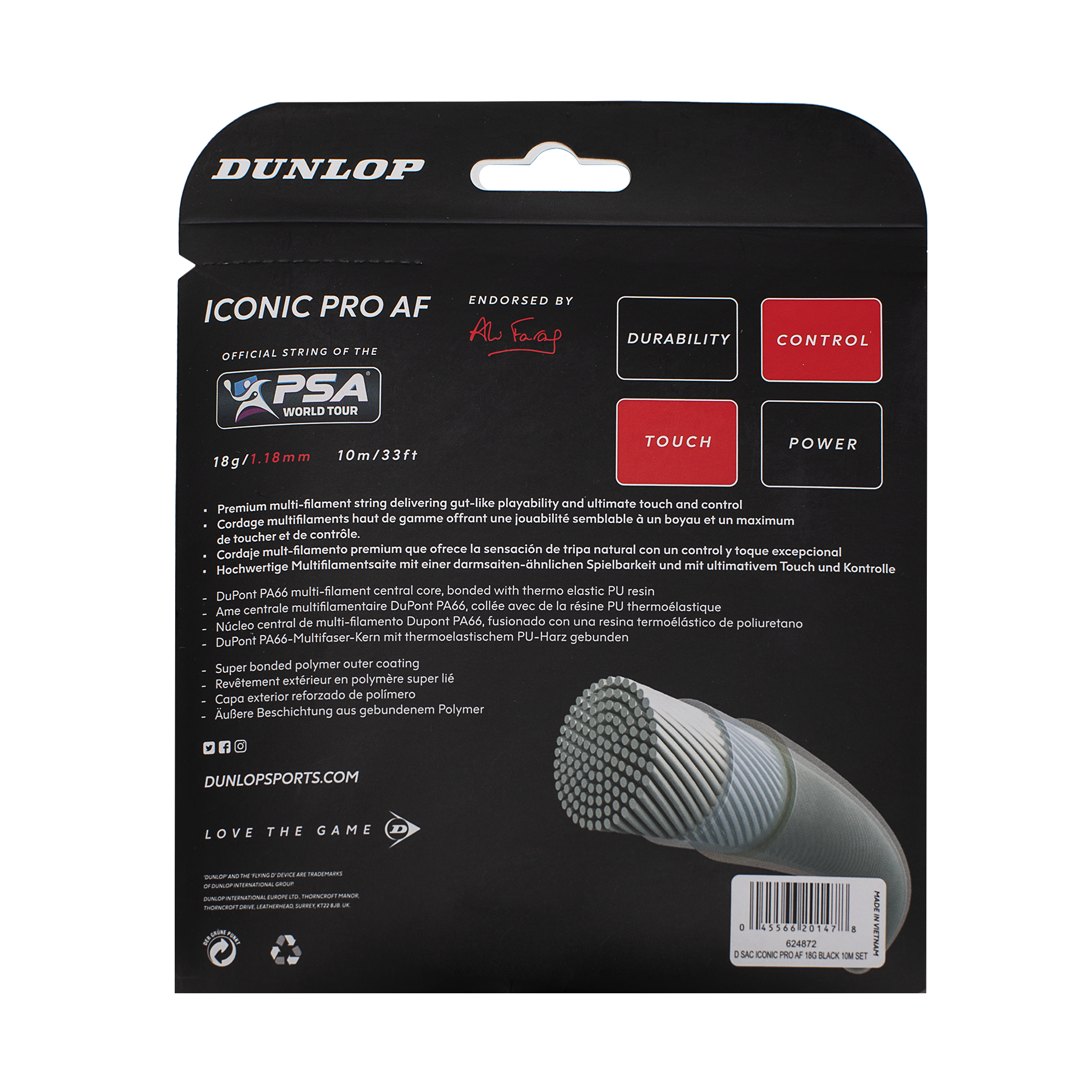 Squash Saite ICONIC PRO AF 10M SET 18g/1,18 mm schwarz
