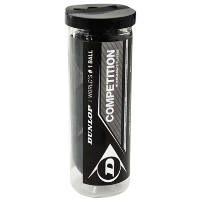 Dunlop Squashbälle Squash Bälle Competition 3-BALL Tube schwarz (1 Punkt) langsam