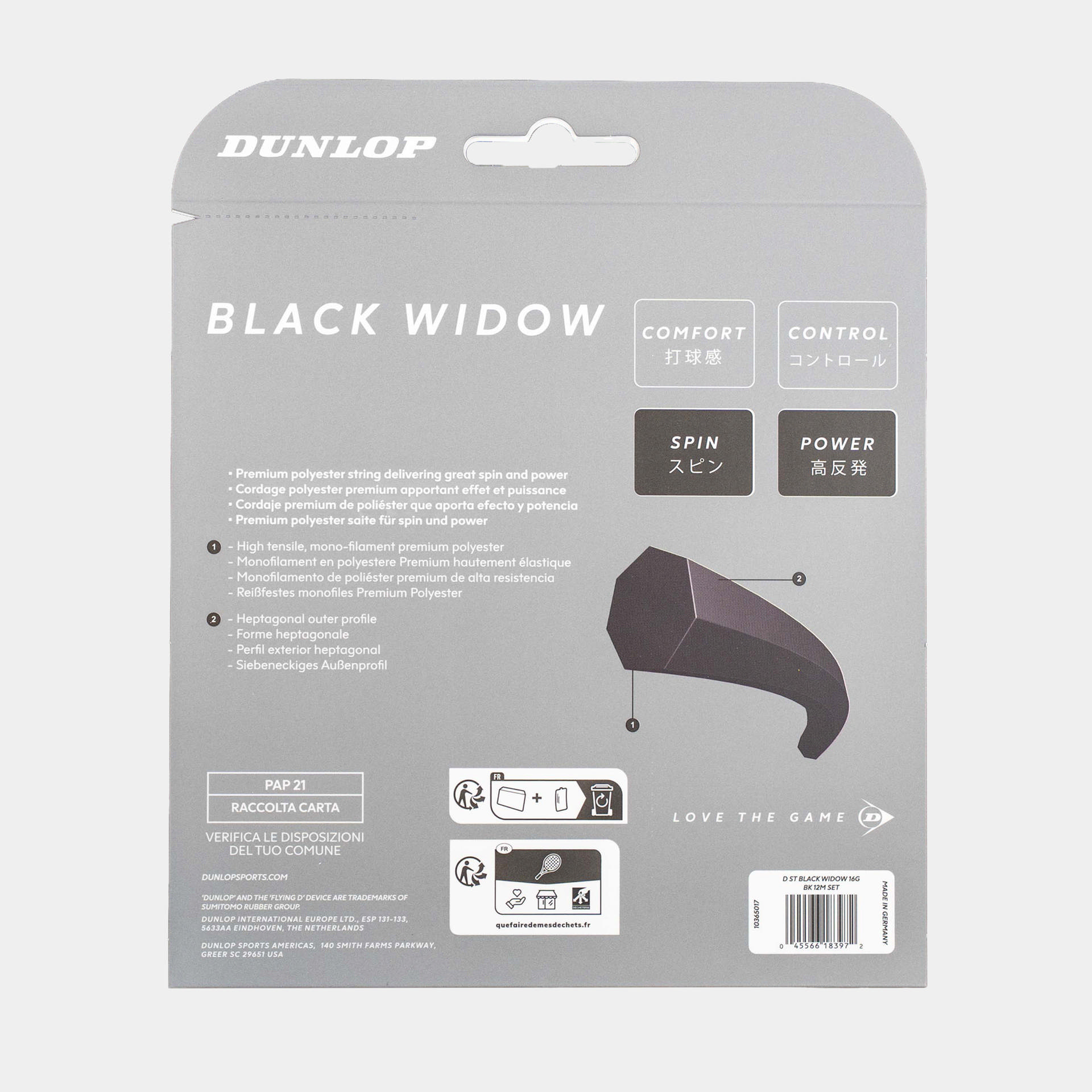 Dunlop Sport Tennis Saite BLACK WIDOW 16G SET 1PC 1,31