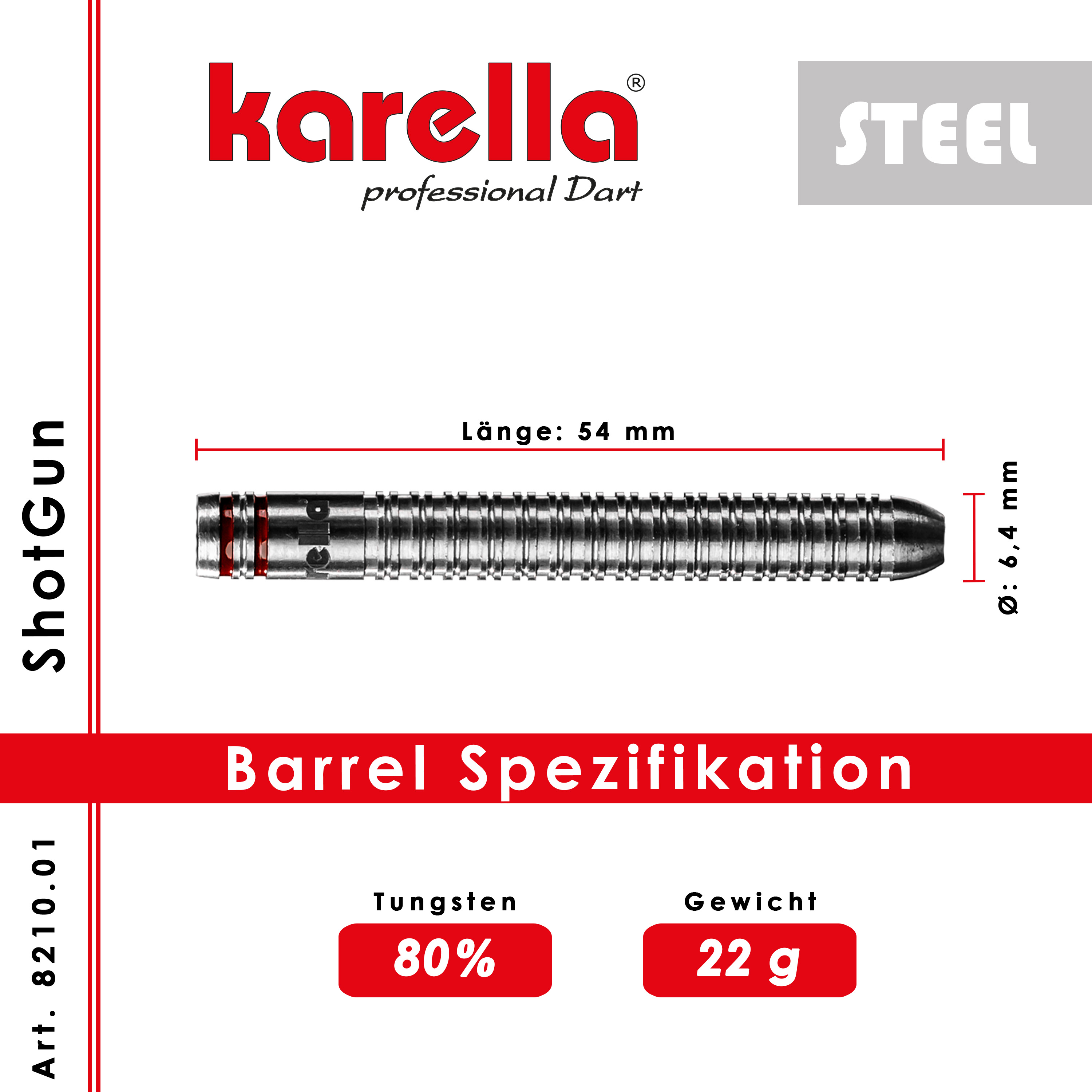 Steeldart Karella Shotgun 22g silber 80% Tungsten Dartpfeile