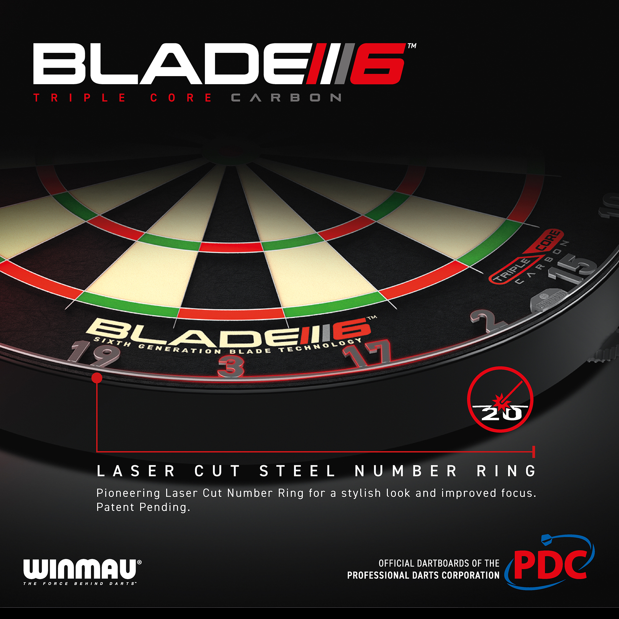 Dartboard Winmau Blade 6 Triple Core Carbon Steeldart