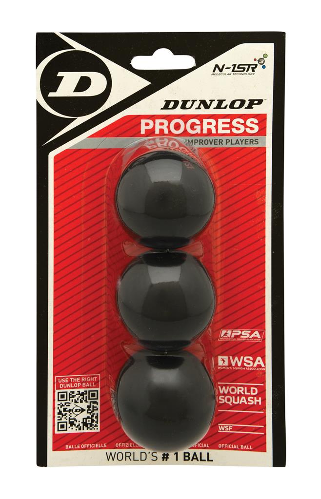 Dunlop Squashbälle Squash Bälle Progress 3-BALL schwarz (2 Punkte) mittel